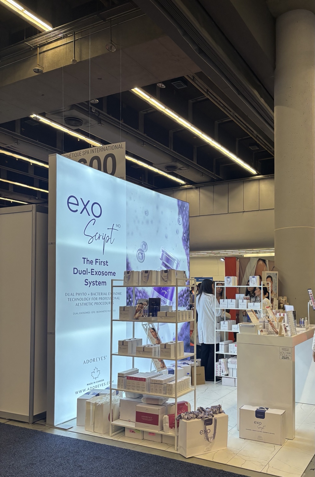 Professional skincare display at a beauty trade show